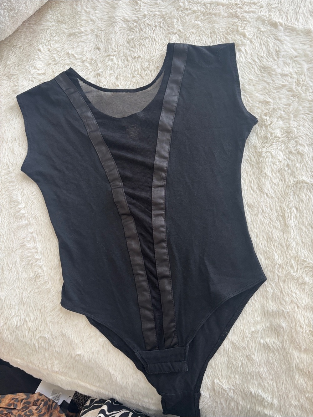 Youmita Black Mesh-Panel Satin-Trim Bodysuit